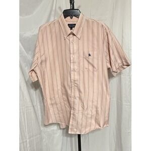 Mens Oxford Shirt Short‎  Sleeve  Size Large (16-16 1/2) Pink Preppy Striped